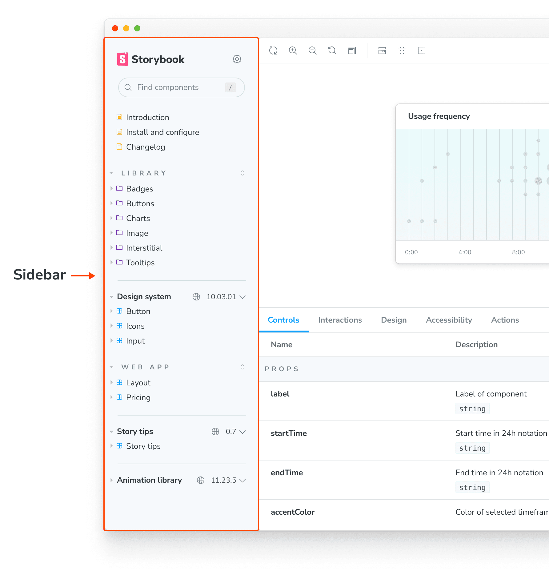 Storybook sidebar anatomy